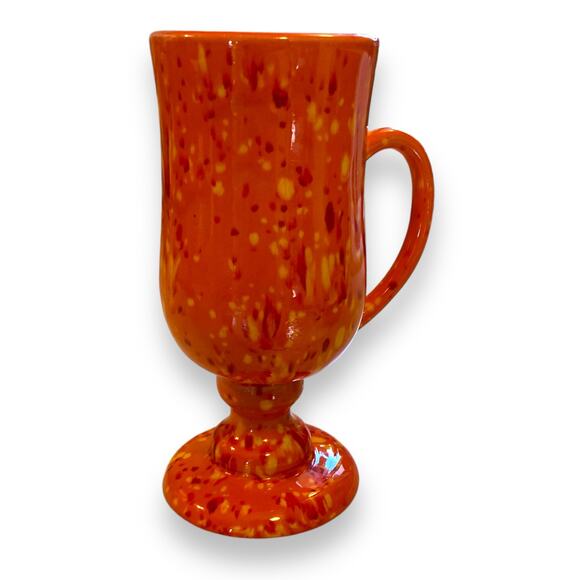 Vintage 70s Handmade Ceramic Psychedelic Orange Green Flecked Irish Coffee Mug - Picture 10 of 16